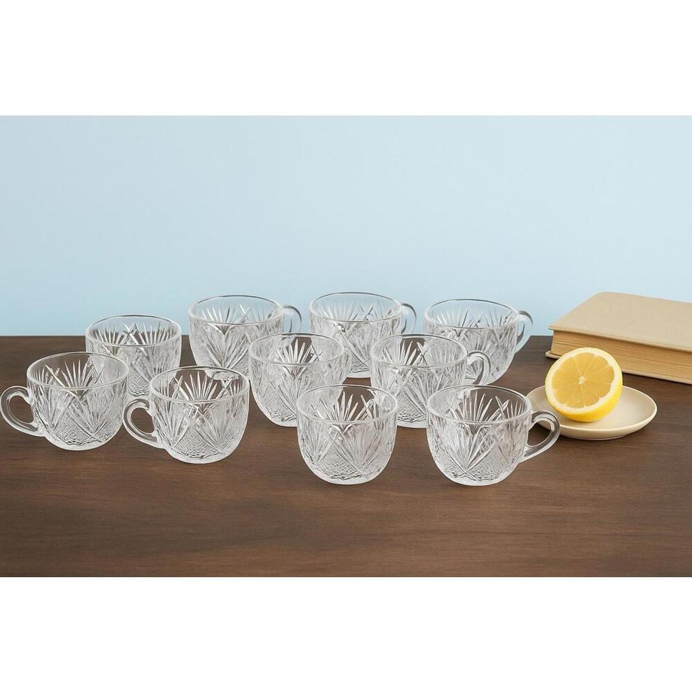 EAPG Duncan & Sons USA Antique 1890s “Nemesis” Set Of 10 Clear Cups, 3 x 2.5”
